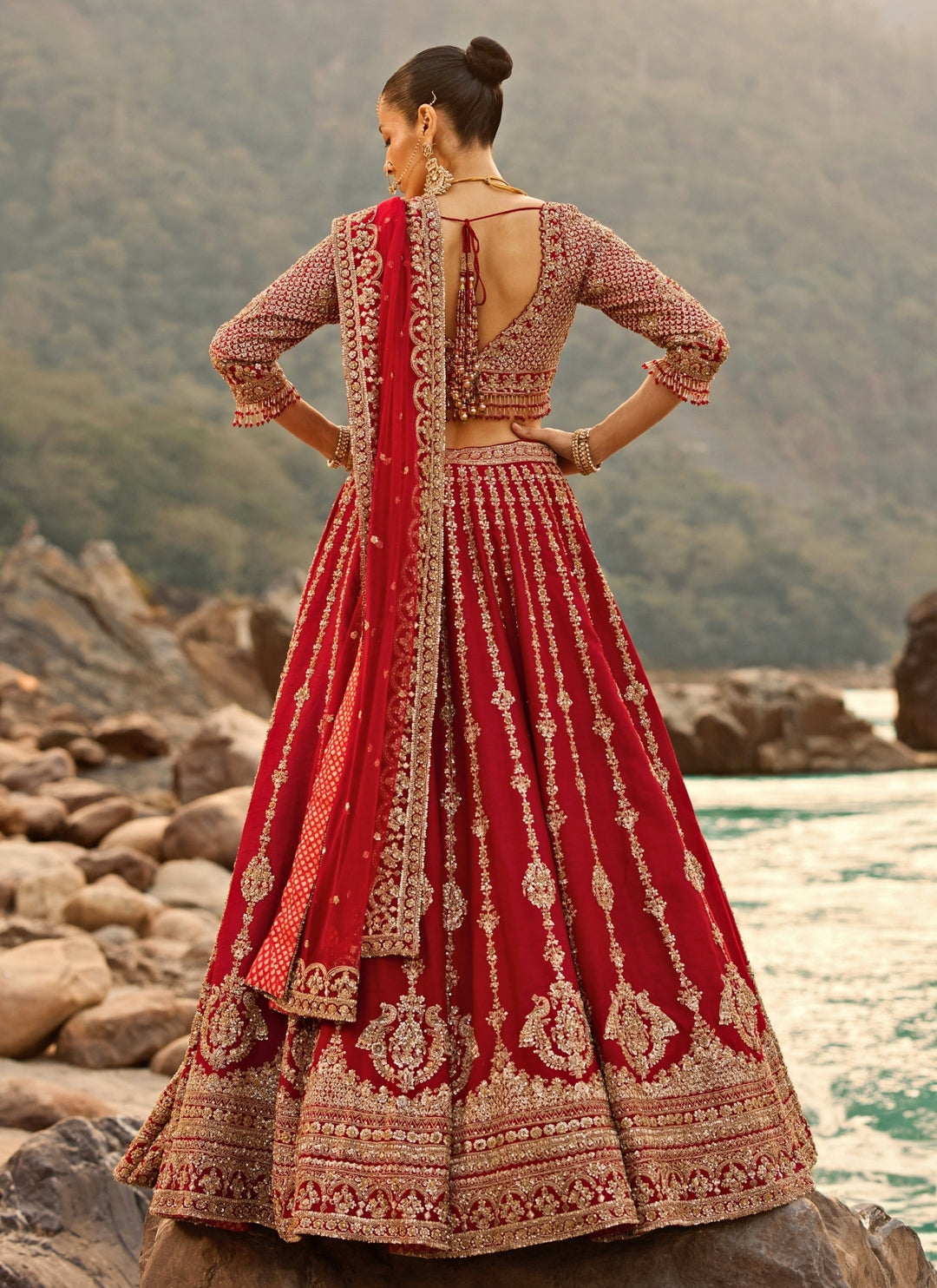 Crimson Red Raw Silk Bridal Lehenga Set