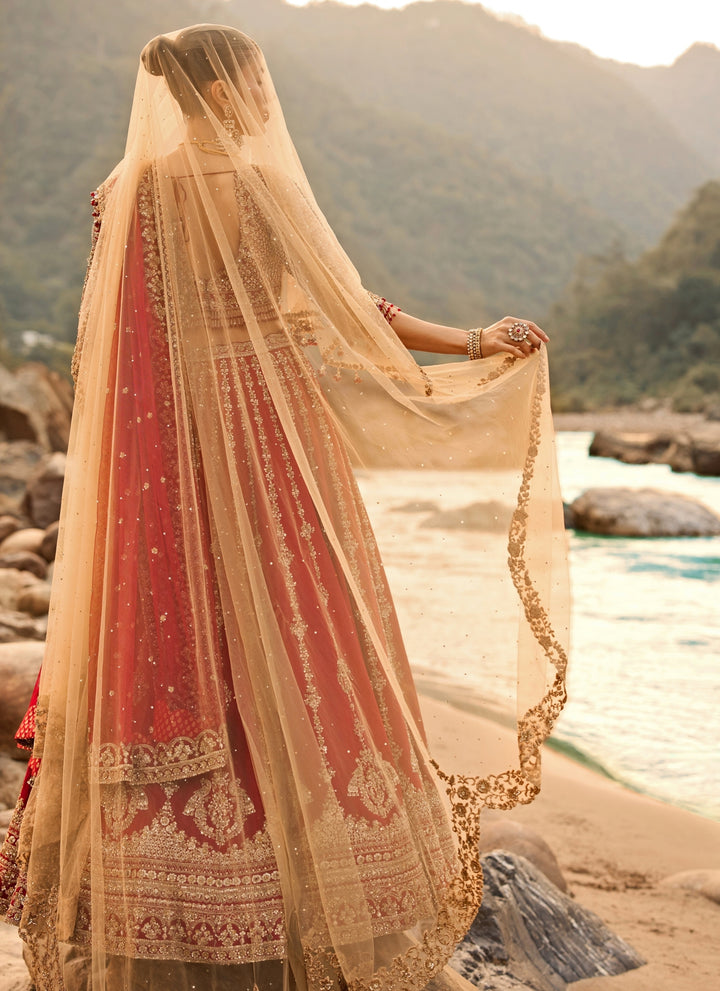 Crimson Red Raw Silk Bridal Lehenga Set
