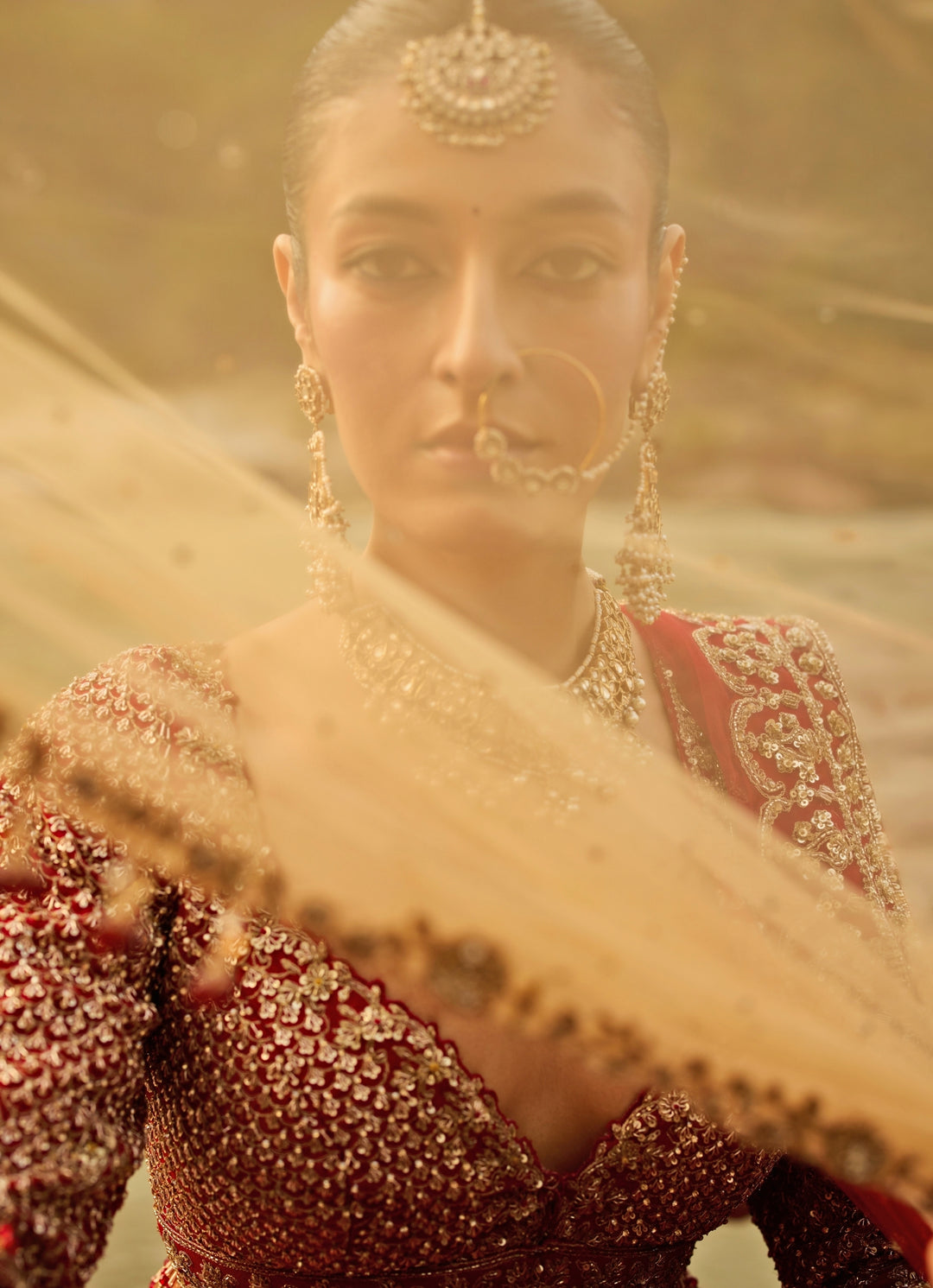 Crimson Red Raw Silk Bridal Lehenga Set
