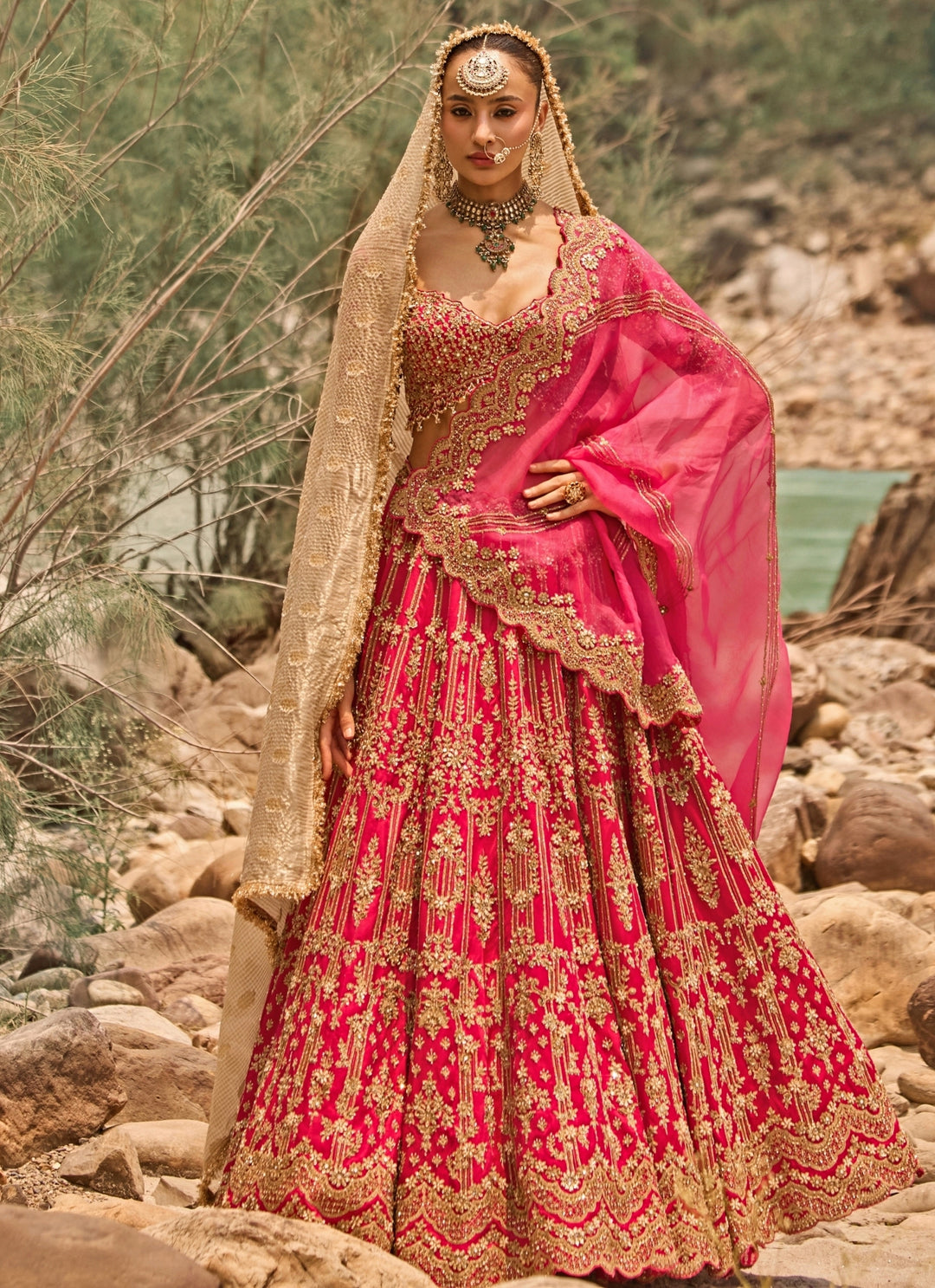 Fuschia Pink Raw Silk Lehenga Set