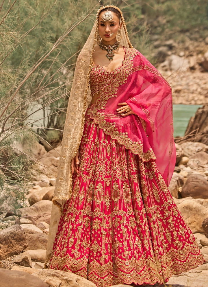 Fuschia Pink Raw Silk Lehenga Set