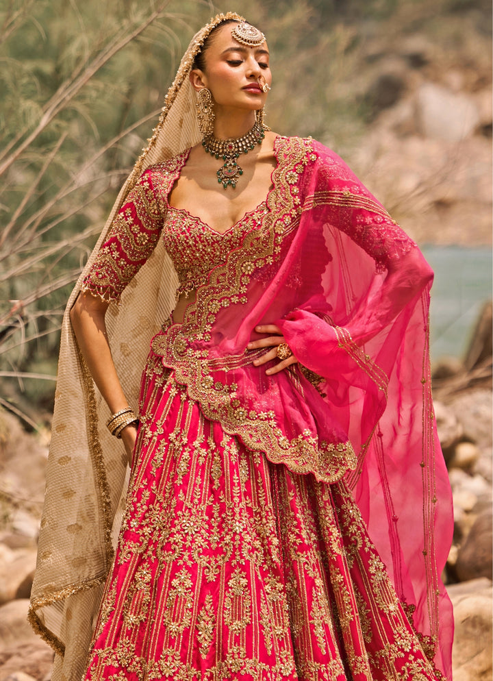 Fuschia Pink Raw Silk Lehenga Set