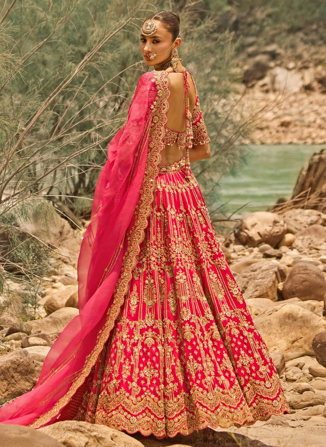 Fuschia Pink Raw Silk Lehenga Set