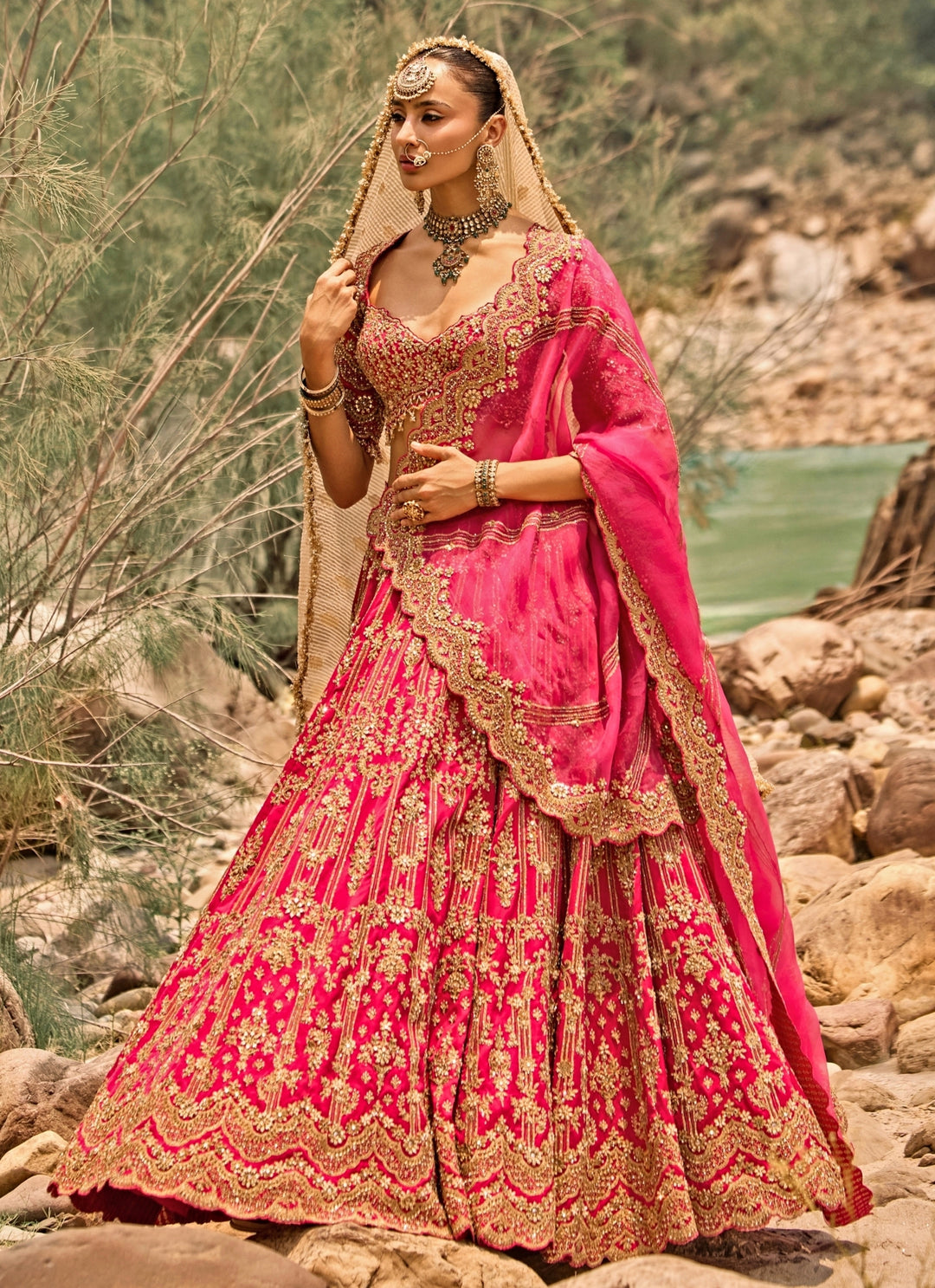 Fuschia Pink Raw Silk Lehenga Set