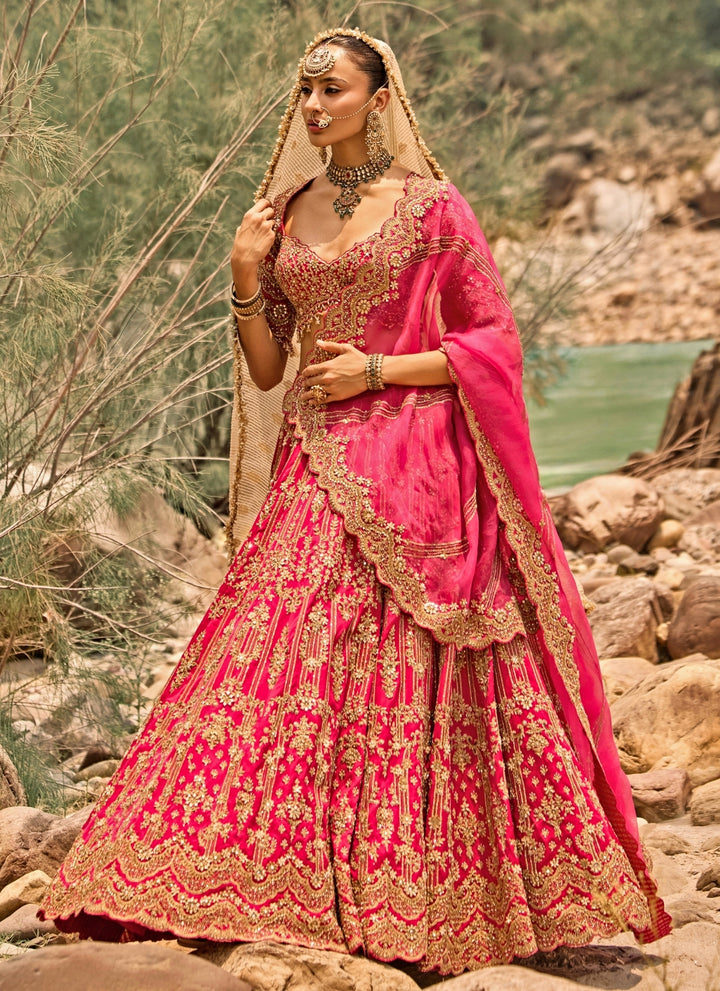 Fuschia Pink Raw Silk Lehenga Set