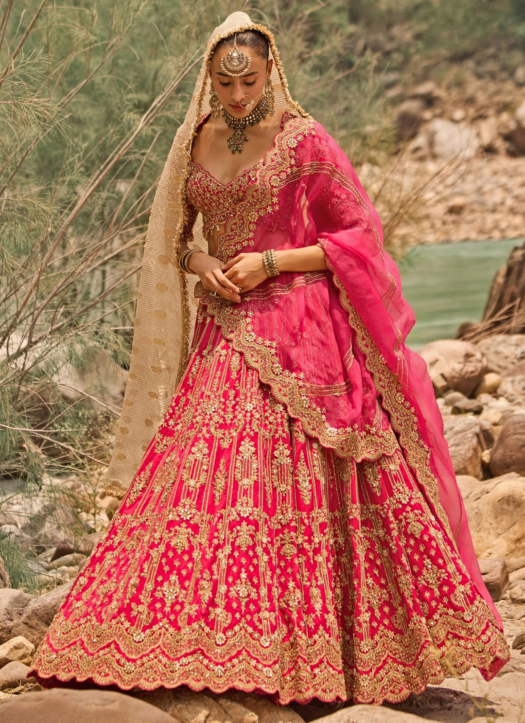 Fuschia Pink Raw Silk Lehenga Set