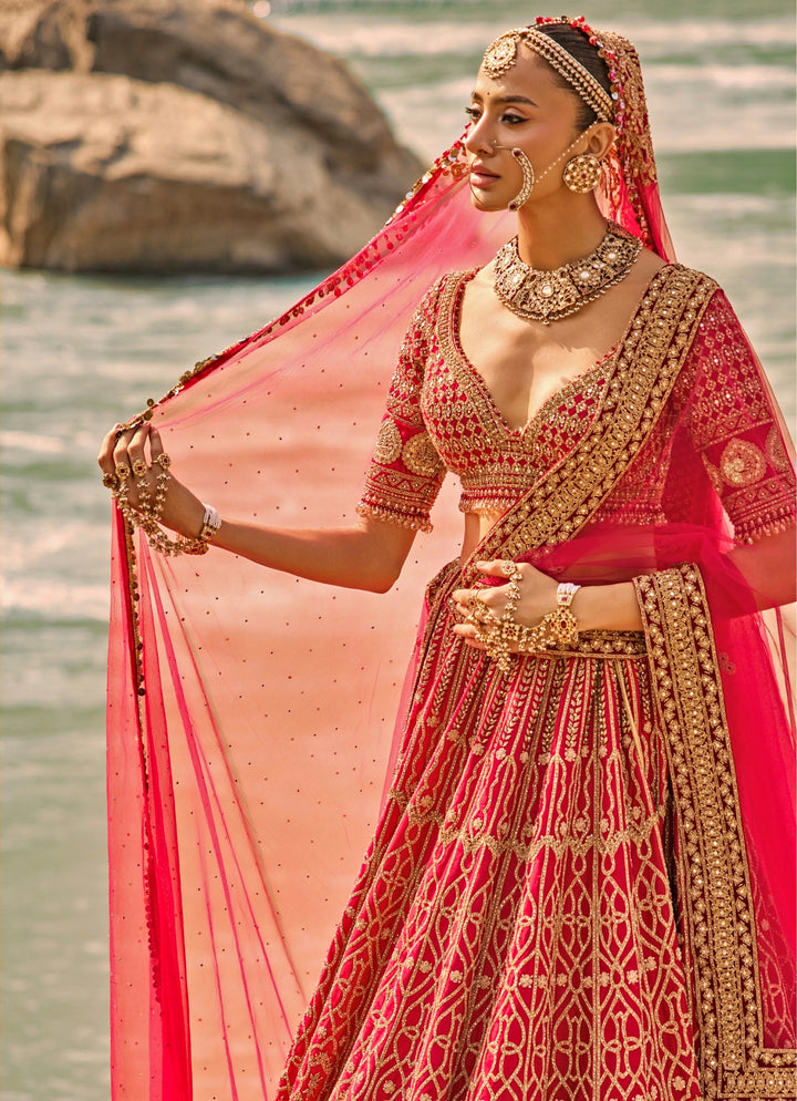 Royal Red Raw Silk Bridal Lehenga Set