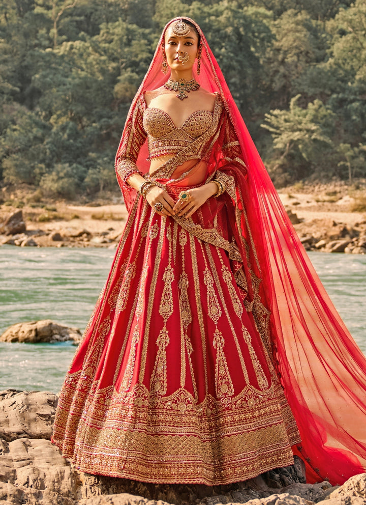 Regal Red Raw Silk Bridal Lehenga Set