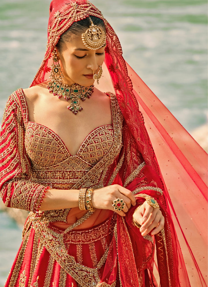 Regal Red Raw Silk Bridal Lehenga Set