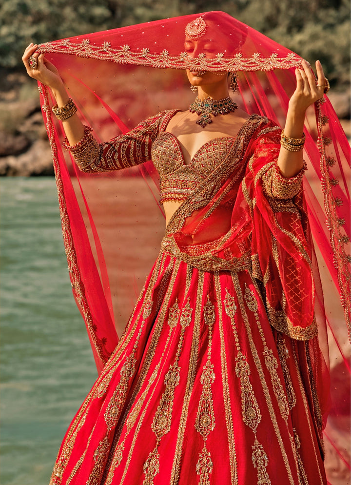 Regal Red Raw Silk Bridal Lehenga Set