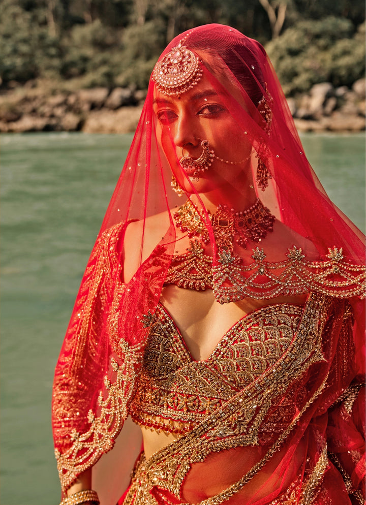 Regal Red Raw Silk Bridal Lehenga Set