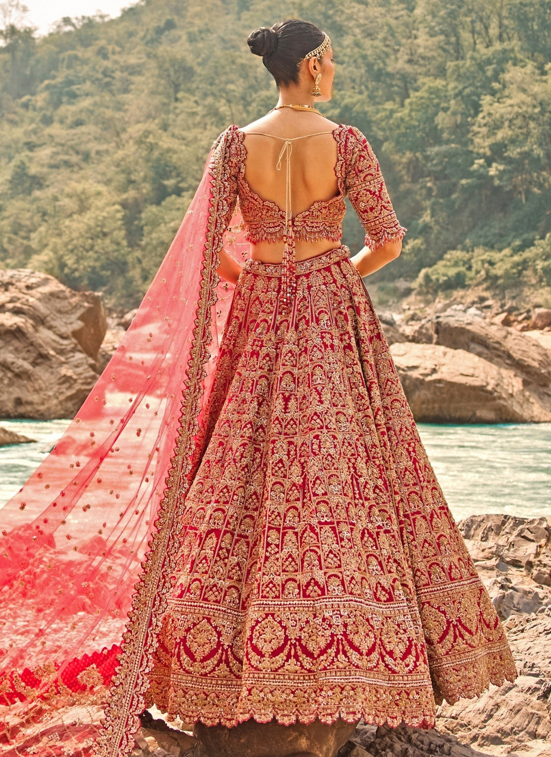Red Raw Silk Bridal Lehenga Set