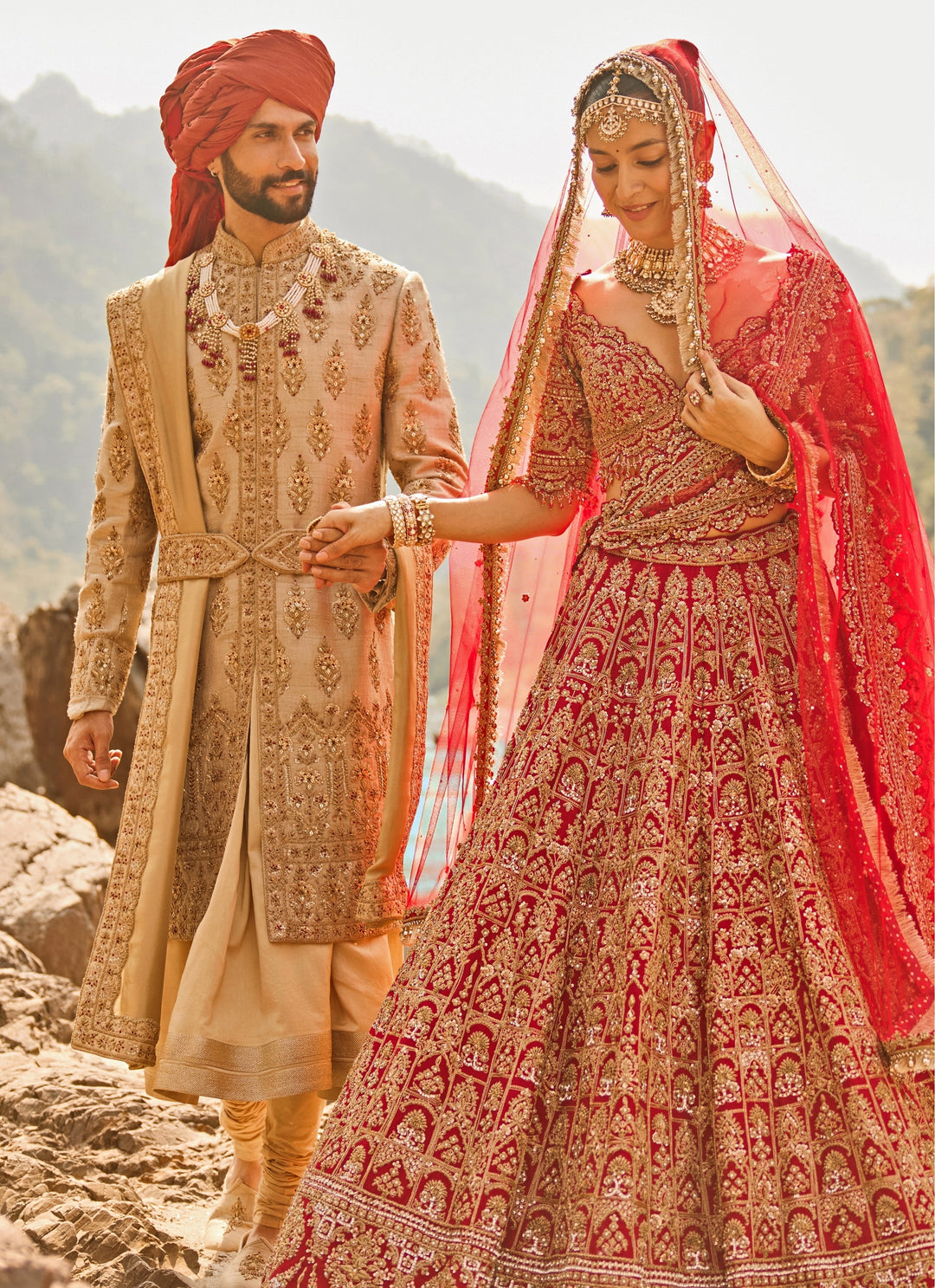 Red Raw Silk Bridal Lehenga Set