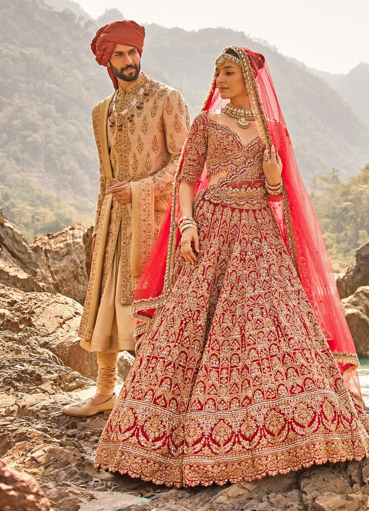 Red Raw Silk Bridal Lehenga Set
