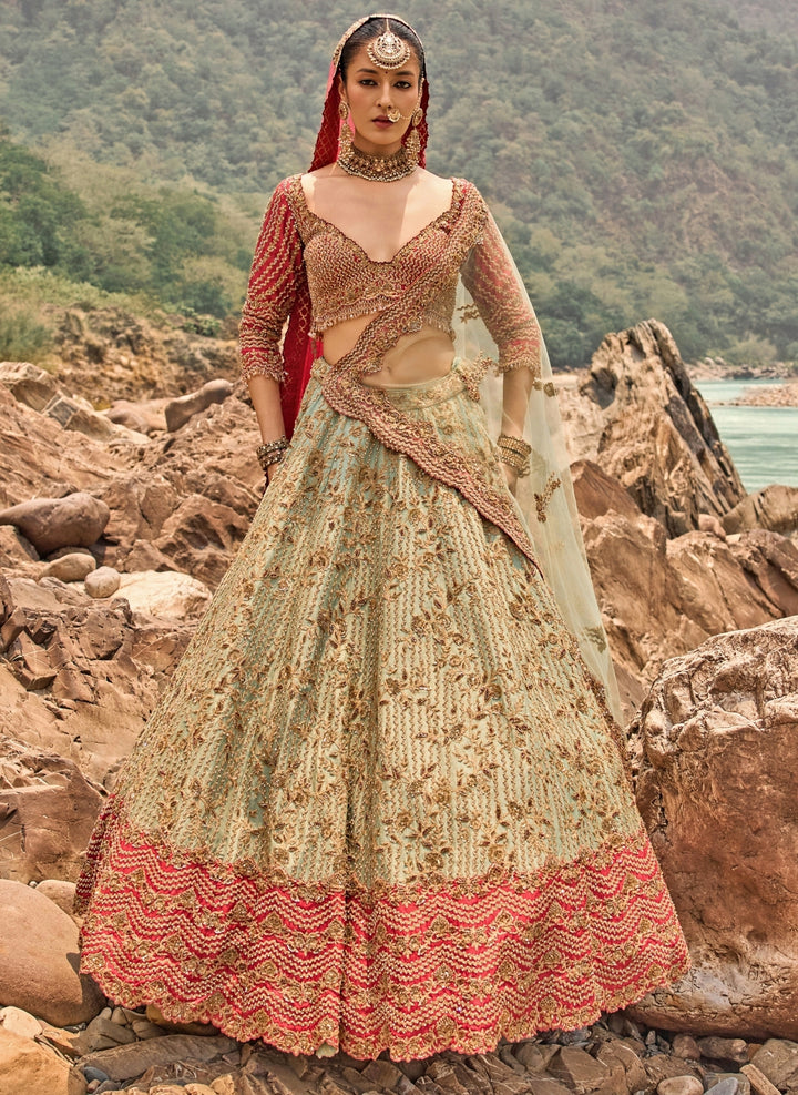 Sage Green Raw Silk Bridal Lehenga Set