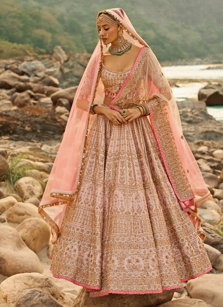 Blush Pink Raw Silk Bridal Lehenga Set