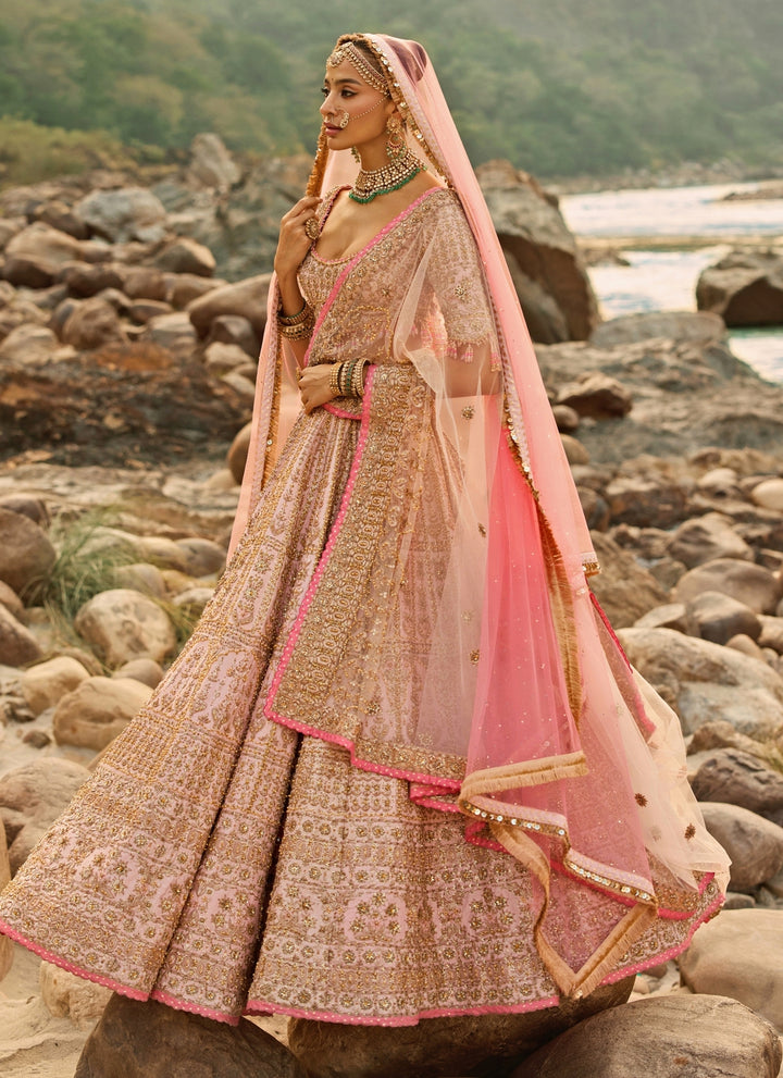 Blush Pink Raw Silk Bridal Lehenga Set