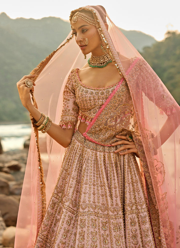 Blush Pink Raw Silk Bridal Lehenga Set