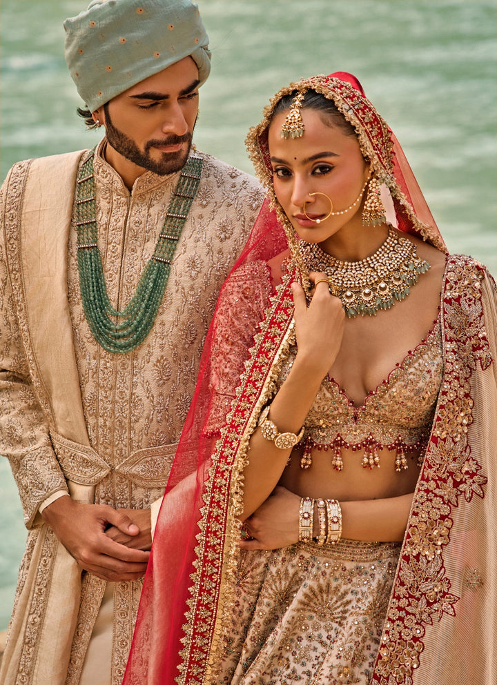 Blush Pink Raw Silk Bridal Lehenga Set