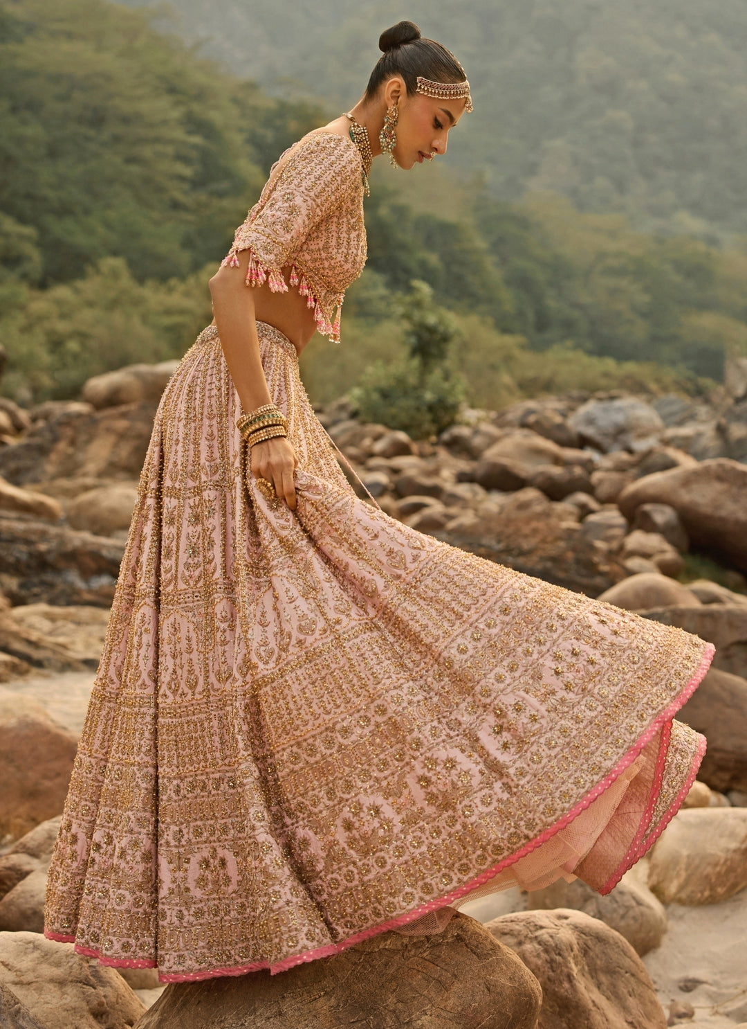 Blush Pink Raw Silk Bridal Lehenga Set