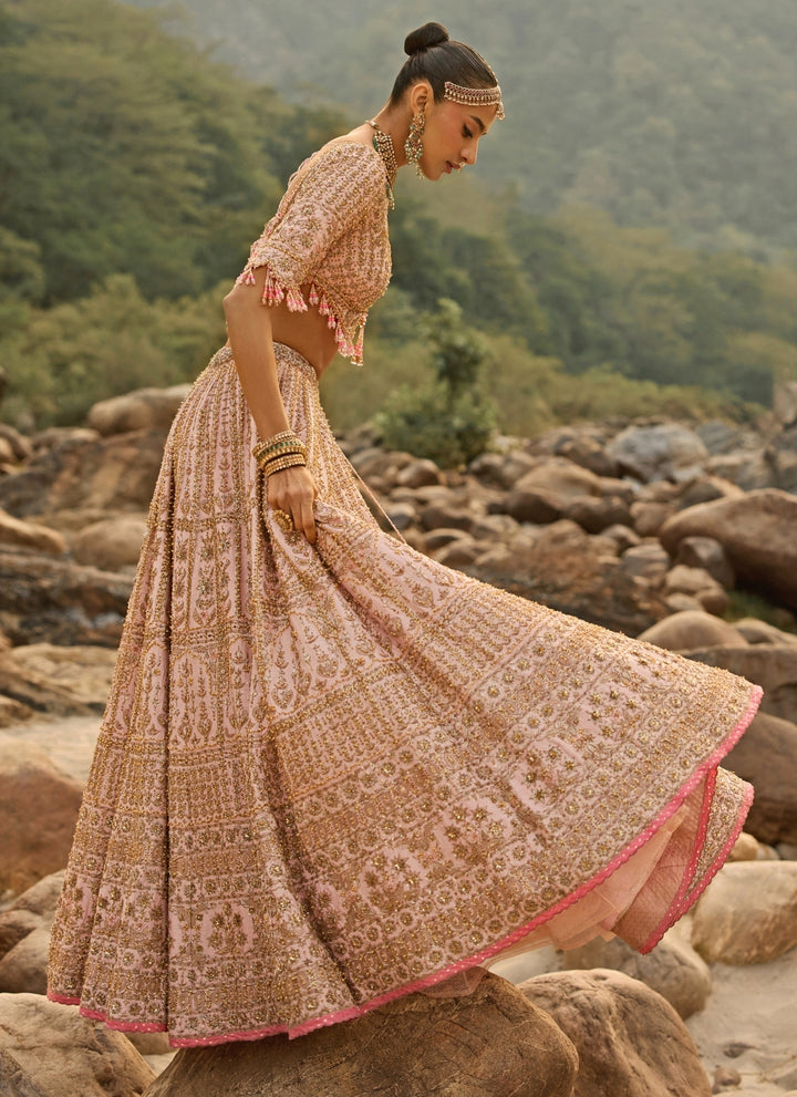 Blush Pink Raw Silk Bridal Lehenga Set