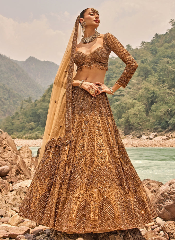 Copper Jewelled Soft Net Lehenga Set