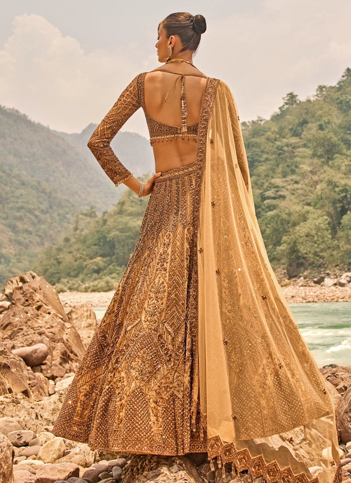 Copper Jewelled Soft Net Lehenga Set