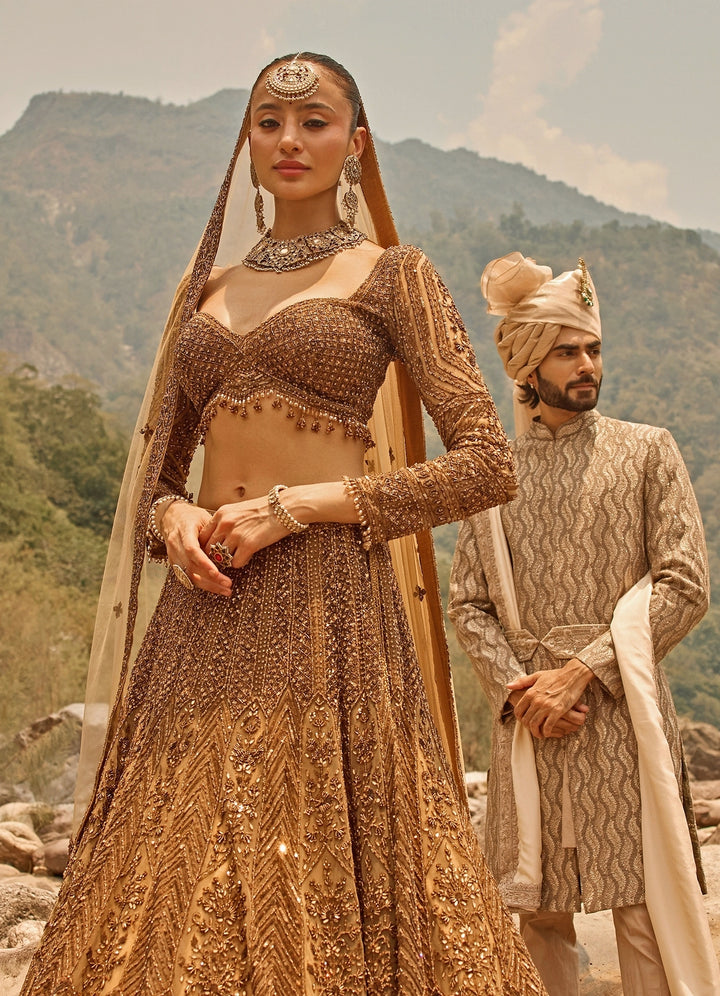 Copper Jewelled Soft Net Lehenga Set