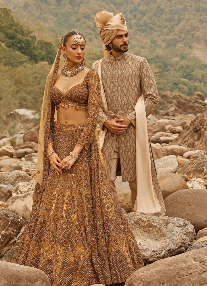 Copper Jewelled Soft Net Lehenga Set