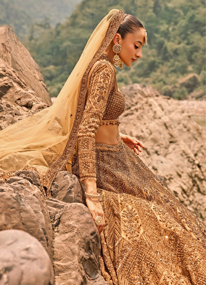 Copper Jewelled Soft Net Lehenga Set