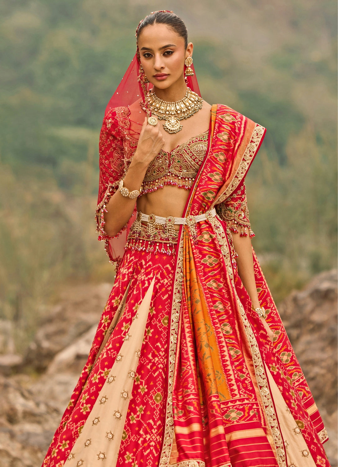 Multicolor Patola Silk Bridal Lehenga Set