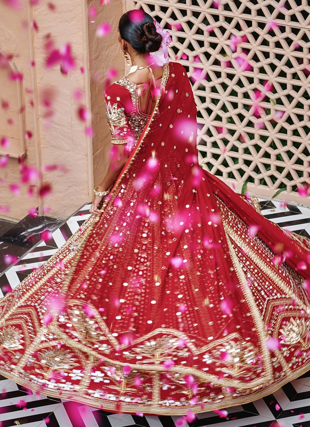 Deep Red Embroidered Crepe Bridal Lehenga Set