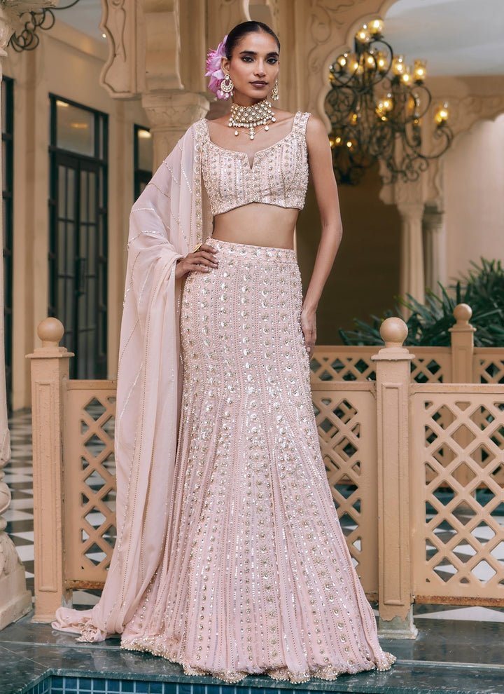 Blush Pink Georgette Mermaid Lehenga Set