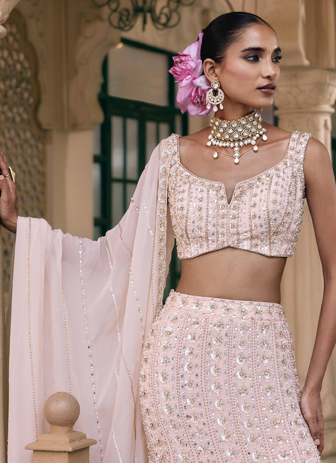 Blush Pink Georgette Mermaid Lehenga Set