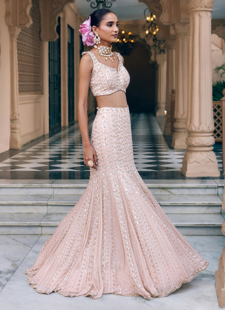Blush Pink Georgette Mermaid Lehenga Set