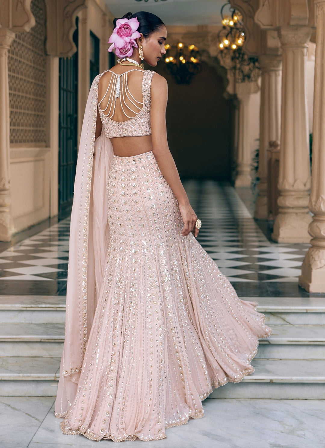 Blush Pink Georgette Mermaid Lehenga Set