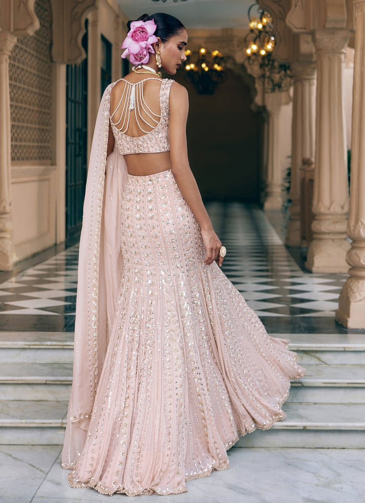 Blush Pink Georgette Mermaid Lehenga Set