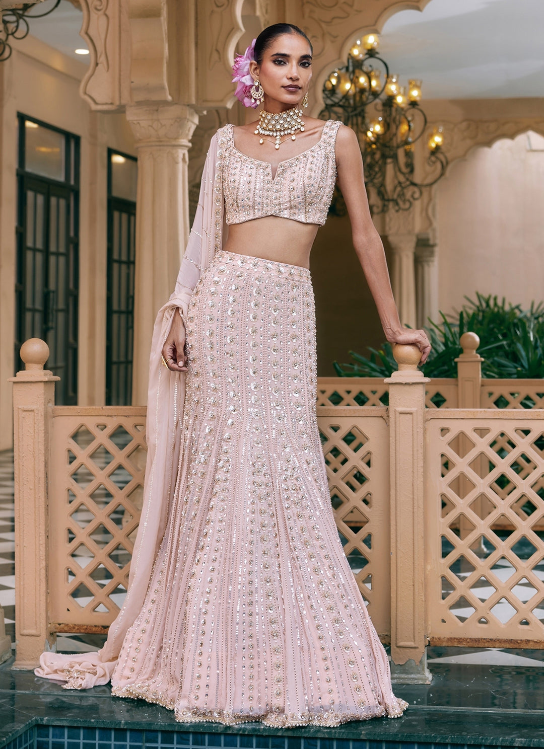 Blush Pink Georgette Mermaid Lehenga Set
