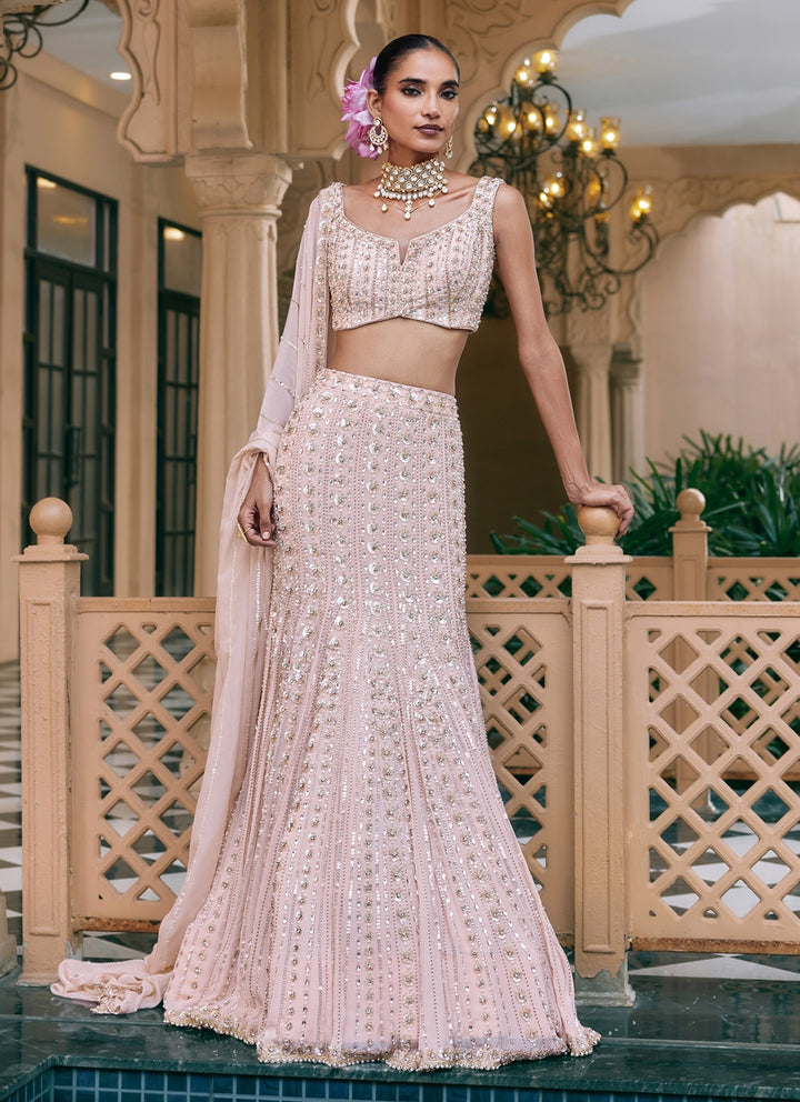 Blush Pink Georgette Mermaid Lehenga Set