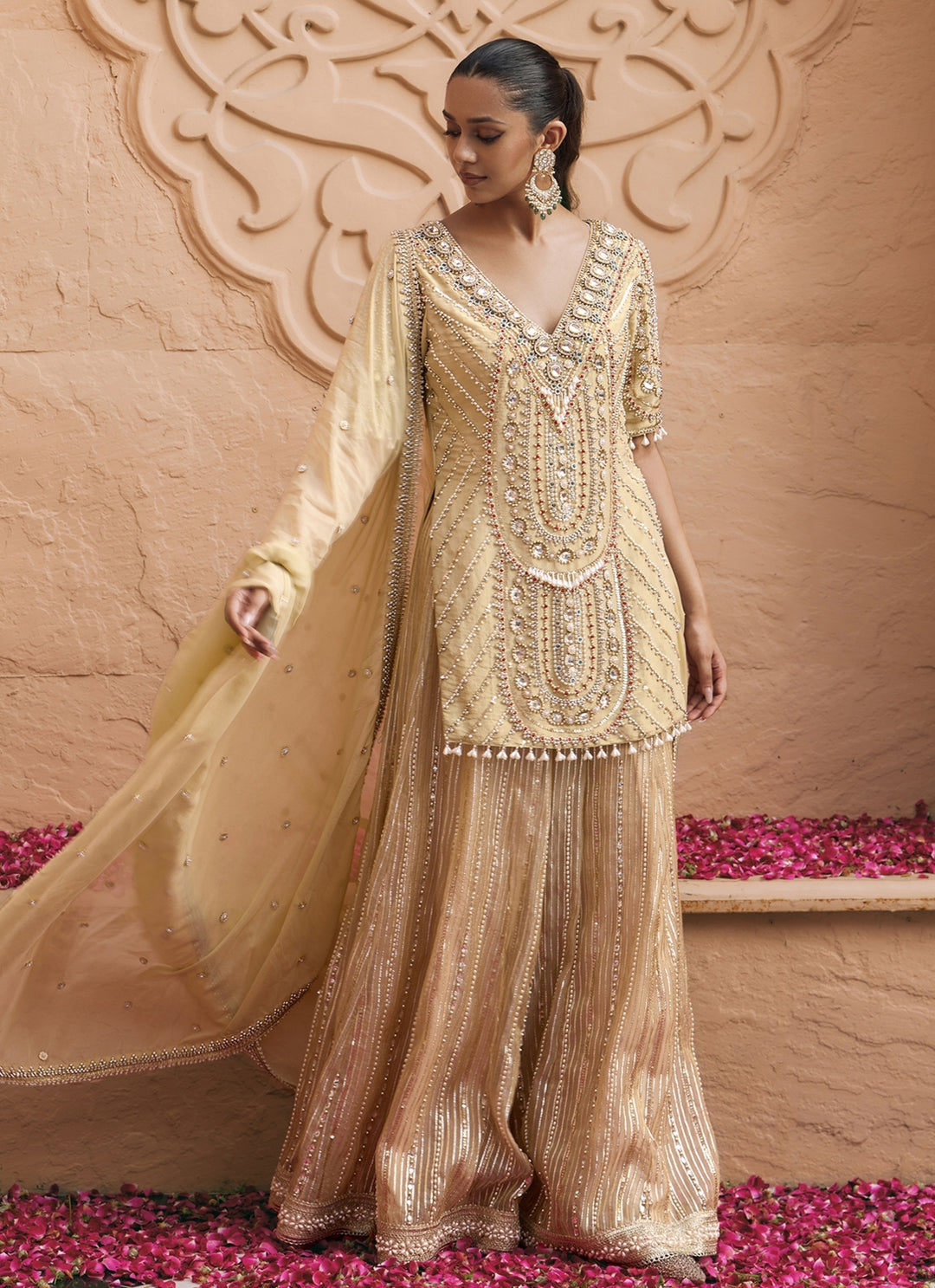 Champagne Gold Tissue Kurta Sharara Set