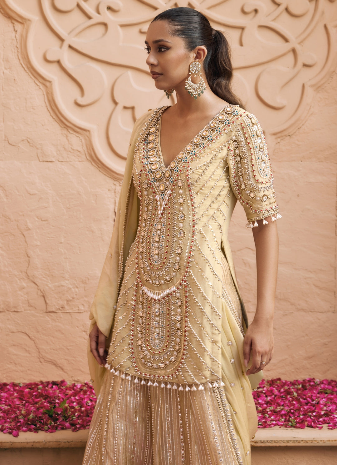 Champagne Gold Tissue Kurta Sharara Set
