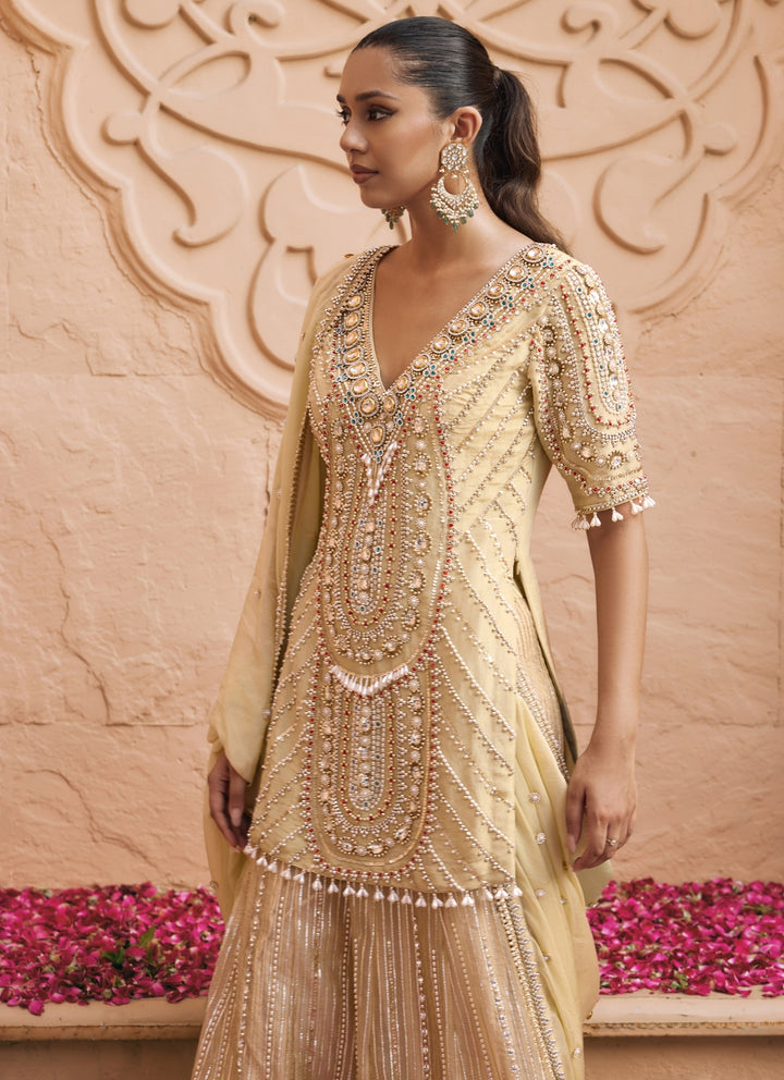Champagne Gold Tissue Kurta Sharara Set