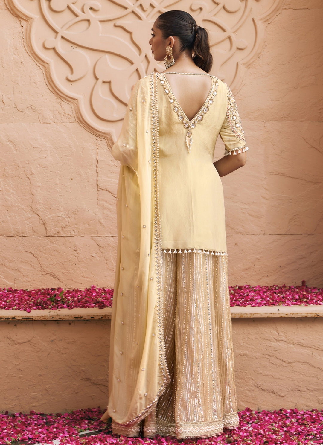 Champagne Gold Tissue Kurta Sharara Set