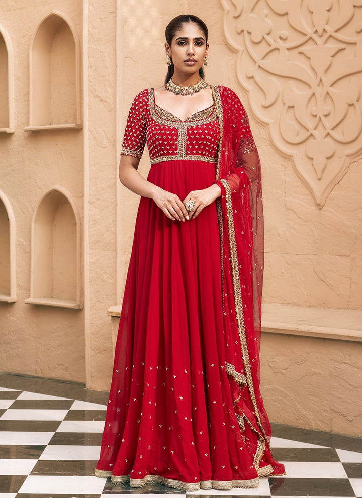 Ruby Red Georgette Anarkali Set