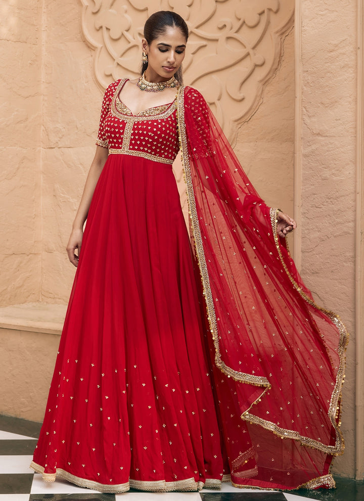 Ruby Red Georgette Anarkali Set