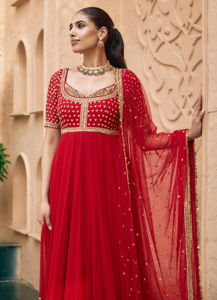 Ruby Red Georgette Anarkali Set