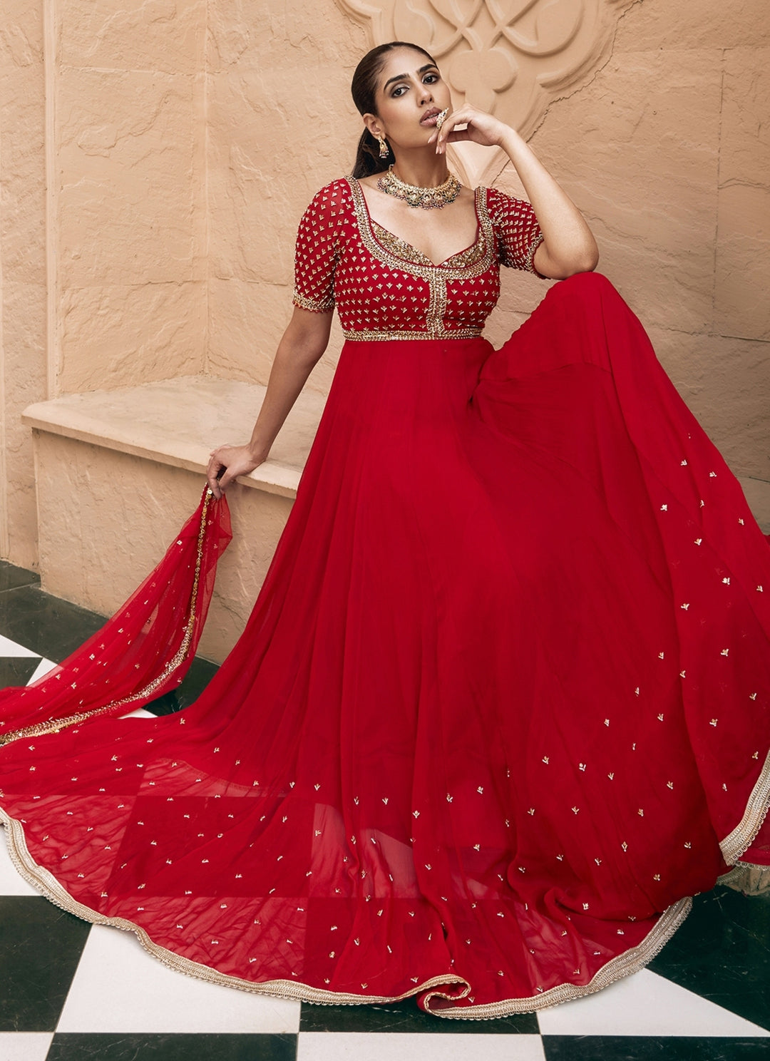 Ruby Red Georgette Anarkali Set