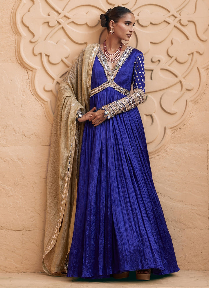 Purplish Blue Wrinkle Anarkali Set