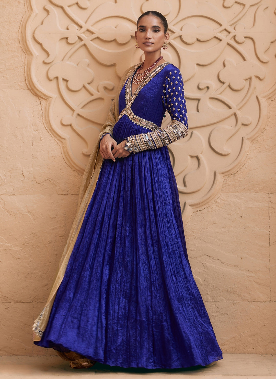 Purplish Blue Wrinkle Anarkali Set