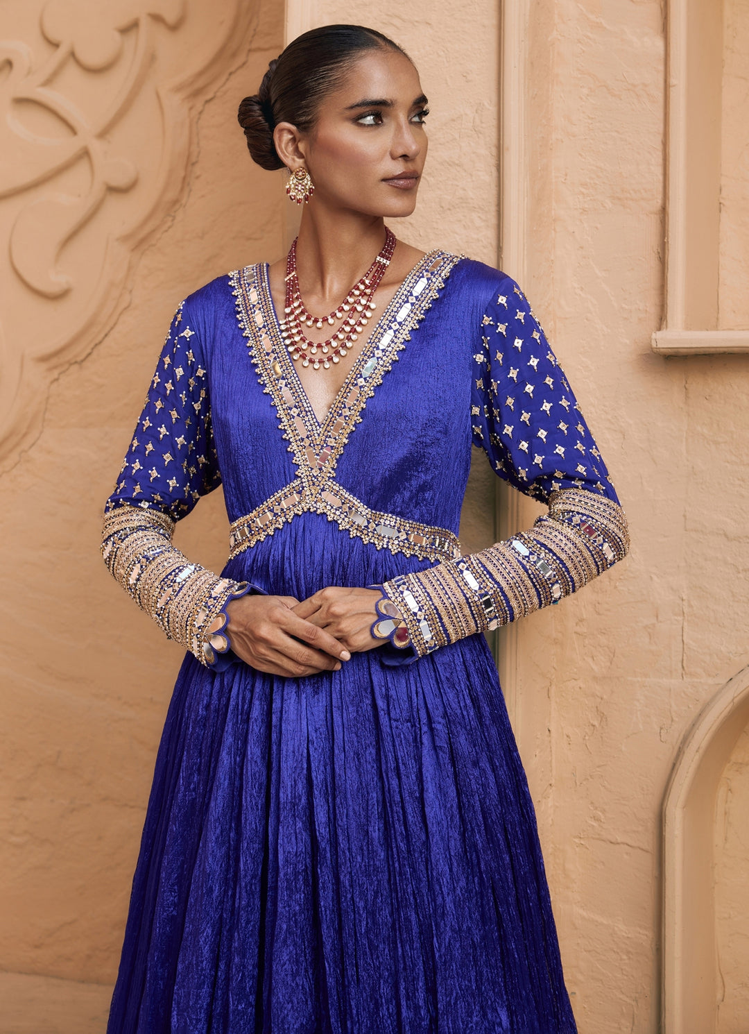 Purplish Blue Wrinkle Anarkali Set
